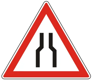 Útszűkület mindkét oldalon KRESZ-tábla