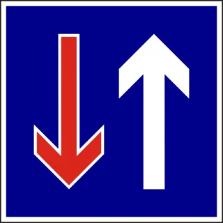 Elsőbbség a szembejövő forgalommal szemben KRESZ-tábla