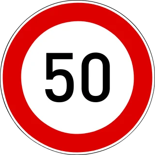 Sebességkorlátozás – 50 km/óra KRESZ-tábla