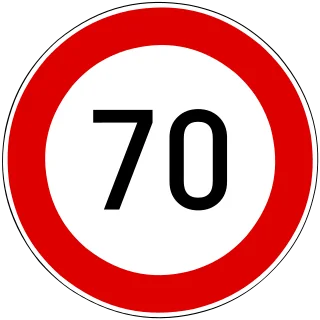Sebességkorlátozás – 70 km/óra KRESZ-tábla