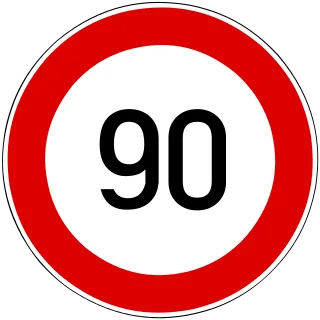 Sebességkorlátozás – 90 km/óra KRESZ-tábla