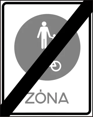 Gyalogos és kerékpáros övezet (zóna) vége KRESZ-tábla