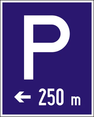 Várakozóhely – távolságjelzéssel KRESZ-tábla